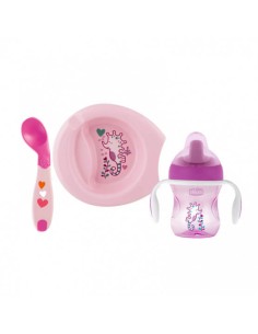 CHICCO SET DE COMIDA NIÑA +6 MESES ROSA