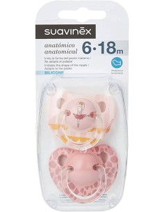 SUAVINEX CHUPETE SILICONA TETINA ANATOMICA 6 - 18 MESES 2 UNIDADES
