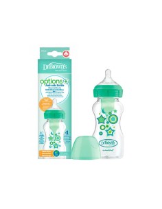 DR BROWN´S BIBERON TETINA SILICONA BOCA ANCHA NATURAL 270 ML VERDE ESTRELLAS