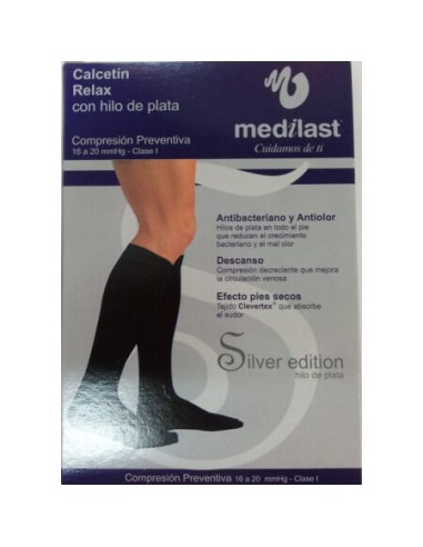 MEDILAST CALCETIN COMPRESION FUERTE SILVER EDITION HILO DE PLATA TALLA PEQUEÑA COLOR NEGRO