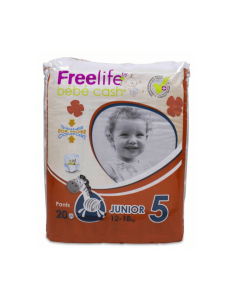 PAÑAL INFANTIL PANTS FREELIFE BEBECASH + 17 KG JUNIOR 20 UNIDADES
